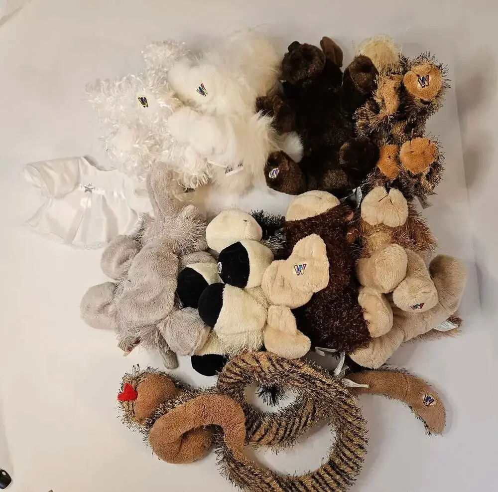 Lot of 9 Ganz Webkinz Plush Animals + 1 Angel Outfit No Codes Cat Monkey Snake